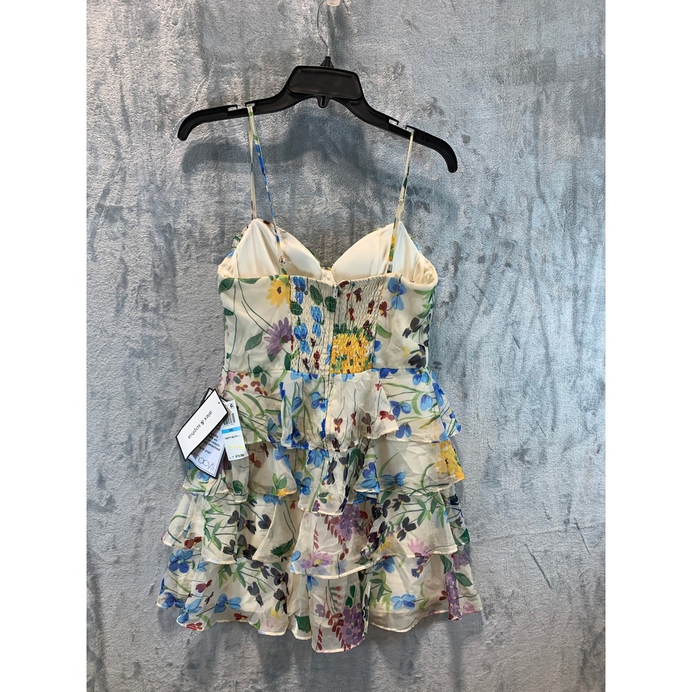 Alex & Sophia Floral Tiered Ruffle Mini Dress Cream Multi Z40BE60 Womens 5/6 NWT